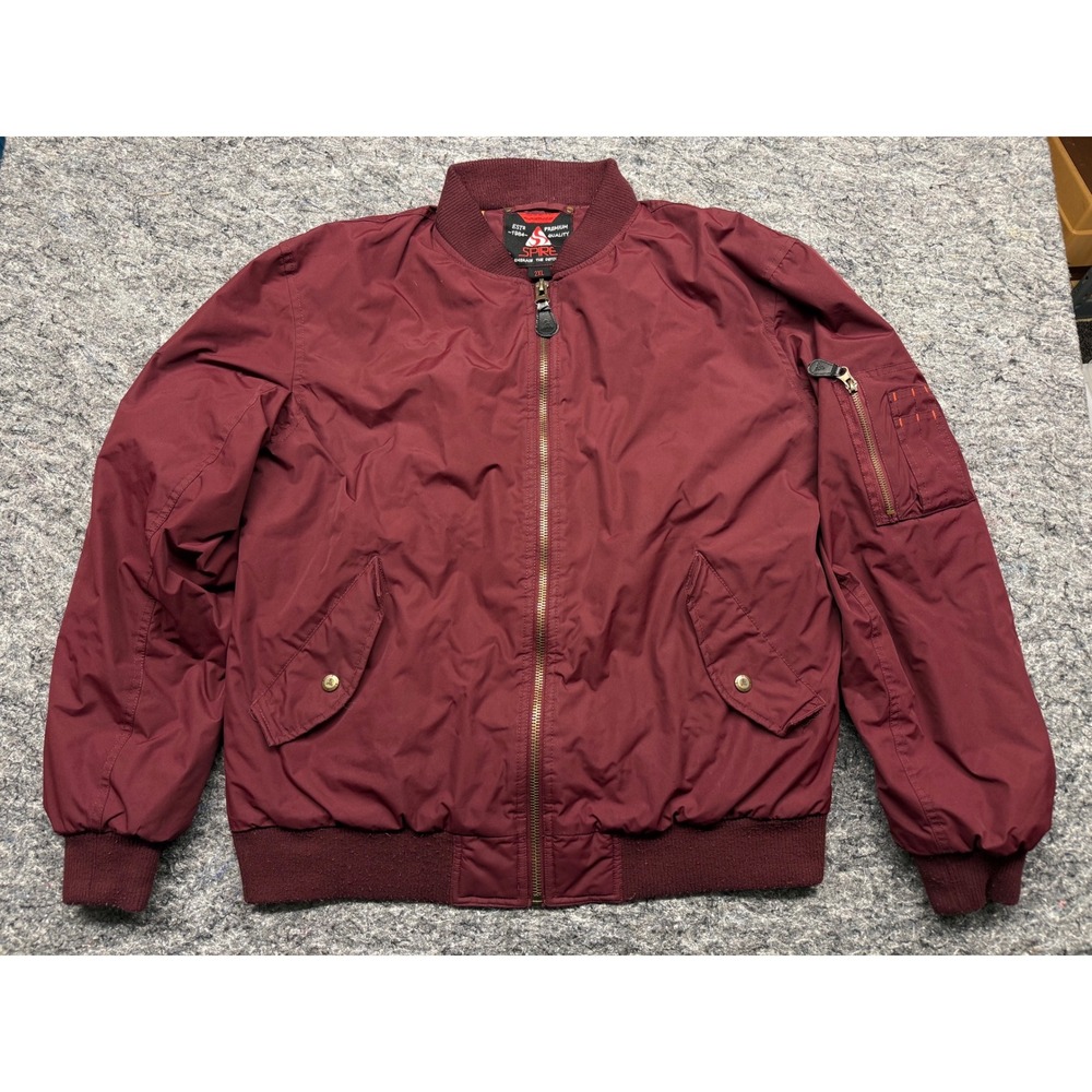 Spire Mens Bomber Jacket 2XL Burgundy Water Resistant Quilted Orange Lining MA-1